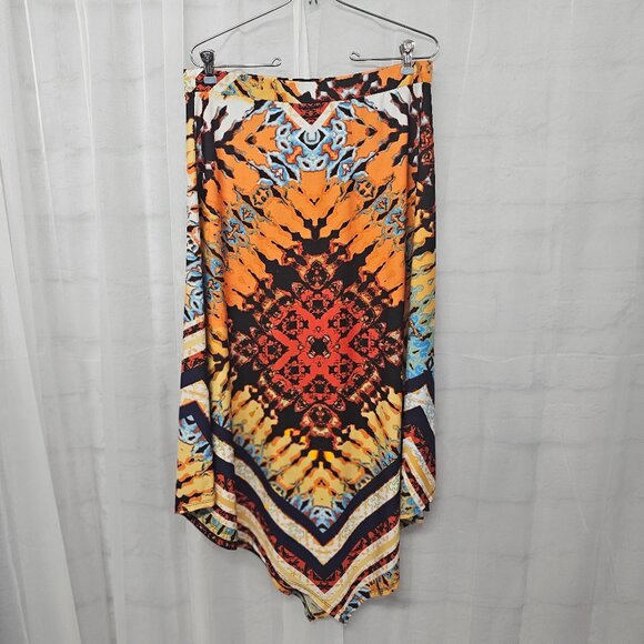 Orange Black Asymmetrical Midi Skirt Boho Western Hippie Festival M - Picture 3 of 8